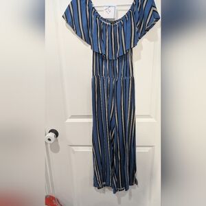 Rue21 Blue and White Striped Jumpsuit